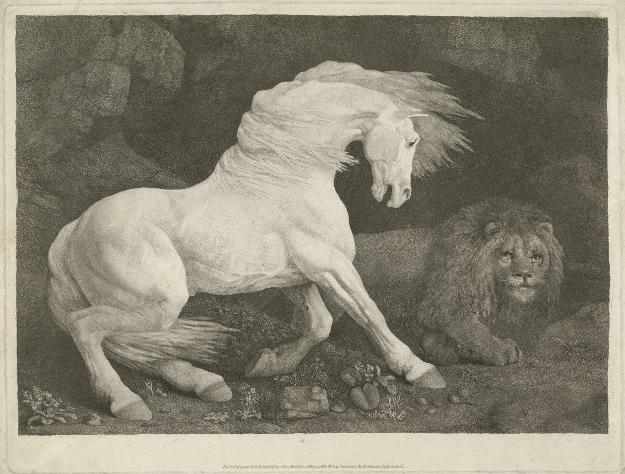 الحصان والأسد ، 1770 (Mezzotint) بواسطة جورج تاونلي ستابس