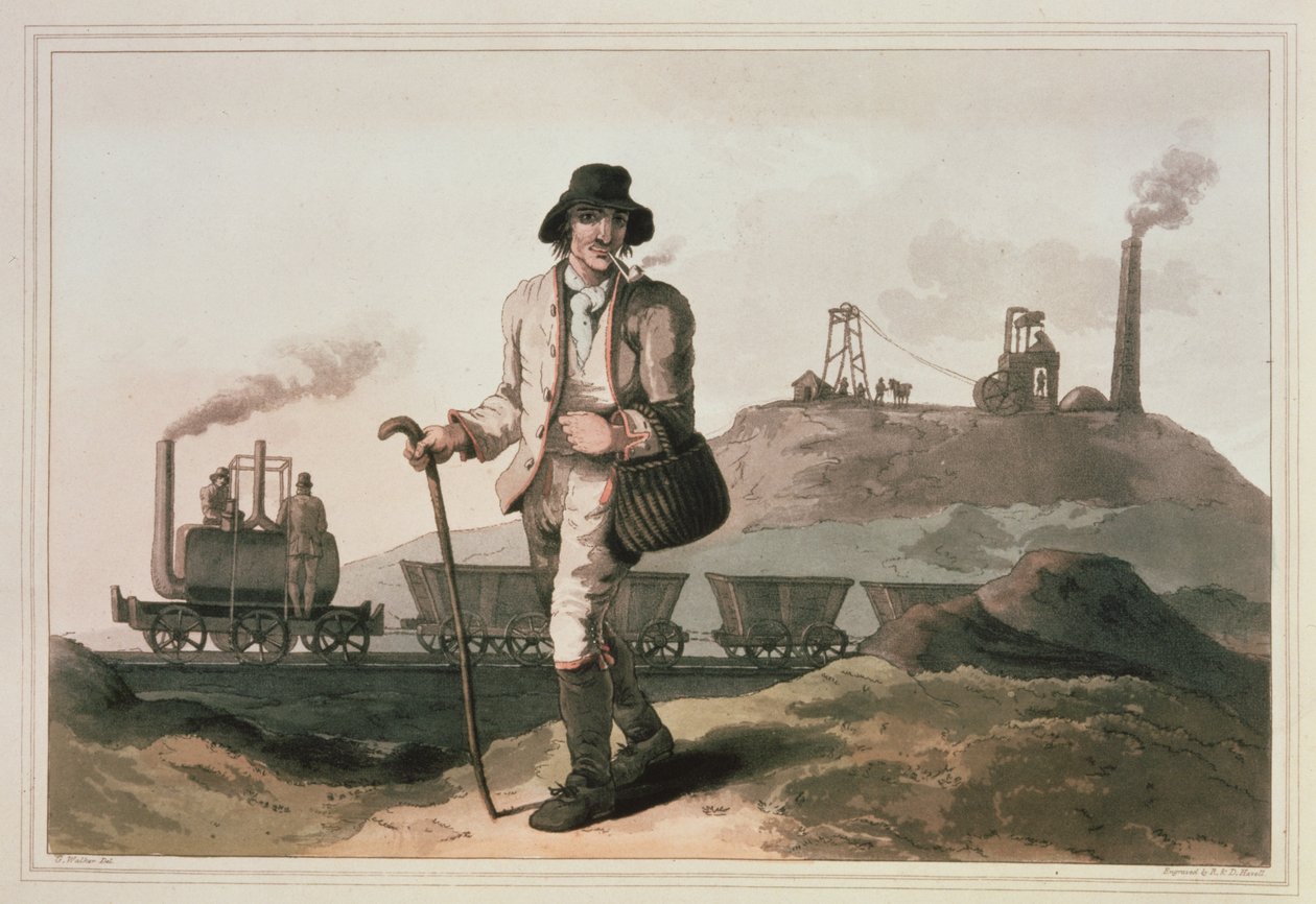 قاطرة Blenkinsop في منجم Middleton بالقرب من ليدز ، نقشها روبرت ودانيال هافيل ، 1814 بواسطة جورج ووكر