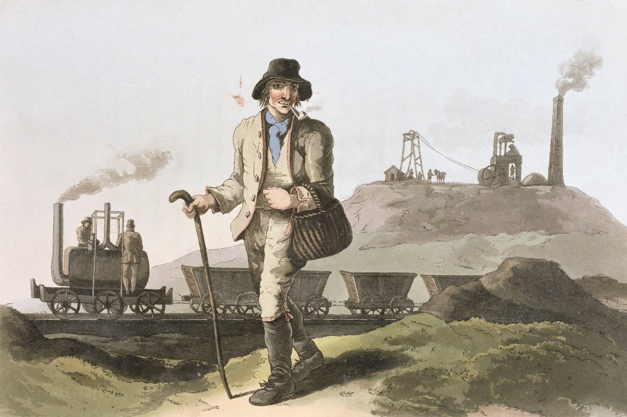 قاطرة Blenkinsop في منجم Middleton بالقرب من ليدز ، من "زي يوركشاير" منقوش بواسطة روبرت هافيل (1769-1832) 1814 بواسطة جورج ووكر