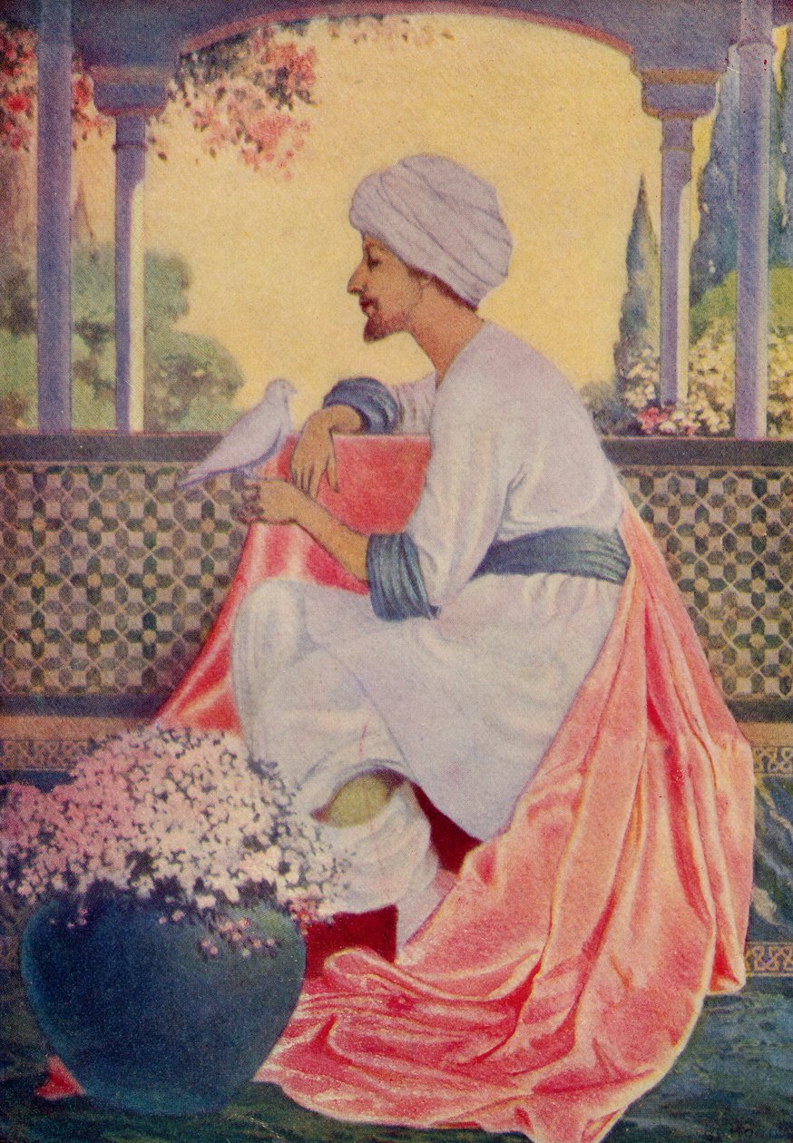 قال "اذهب ، الطائر السعيد ، انطلق" ، رسم توضيحي من "أساطير قصر الحمراء" لواشنطن إيرفينغ (1783-1859) نشره ليبينكوت بواسطة جورج واشنطن هود