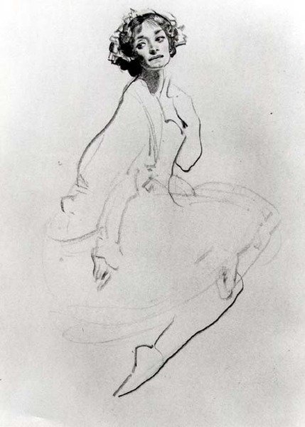 دراسة راقصة باليه ، ج. 1911 (طباشير على ورق) (صورة بالأبيض والأسود) بواسطة جورج واشنطن لامبرت