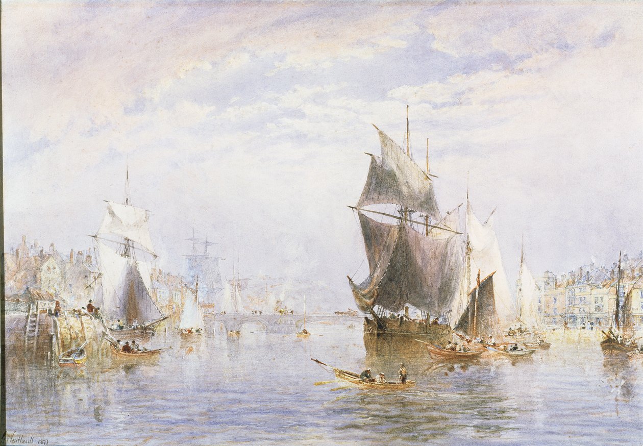 طائرة صغيرة على النهر في ويتبي بواسطة جسر ويتبي ، 1877 (مرحاض وحك) بواسطة جورج ويذر