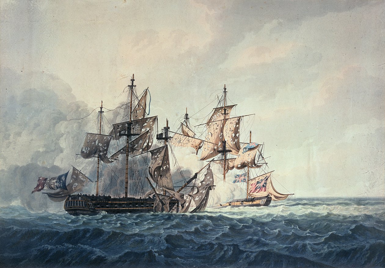 العمل بين Sloop صاحب الجلالة ، Bonne Citoyenne ، الفرقاطة الفرنسية ، La Furieuse ، في 6 يوليو 1809 ، من الجزر الغربية ، نقشها R und D Havell ، نشرها روبرت كريب في عام 1810 بواسطة جورج ويبستر