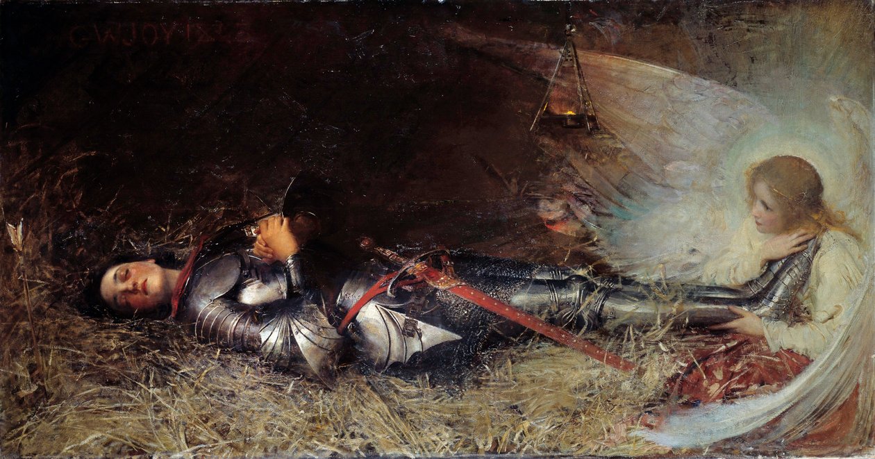 حرب المائة عام: "" نوم جان دارك (1412-1431) في السجن "لوحة بقلم ويليام جورج جوي (1844-1925) 1895 بواسطة جورج وليام جوي