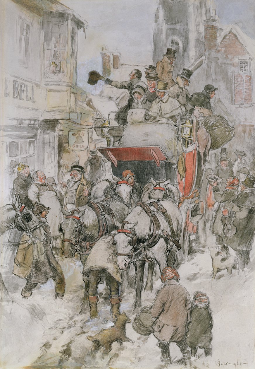Stagecoach عيد الميلاد (قلم رصاص ، مرحاض ولون جسم) بواسطة جورج رايت