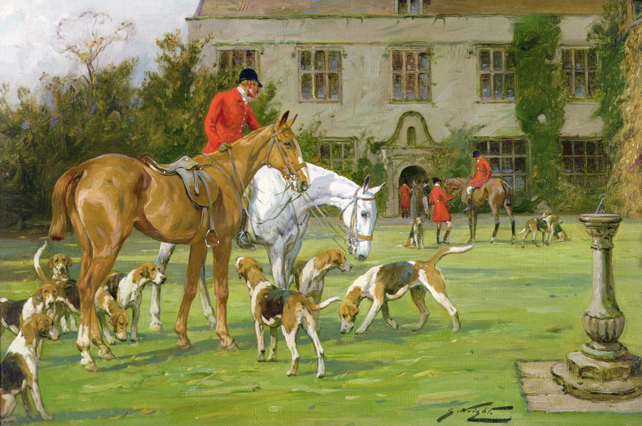The Meet at Avesbury Manor، Wiltshire (زيت على قماش) بواسطة جورج رايت