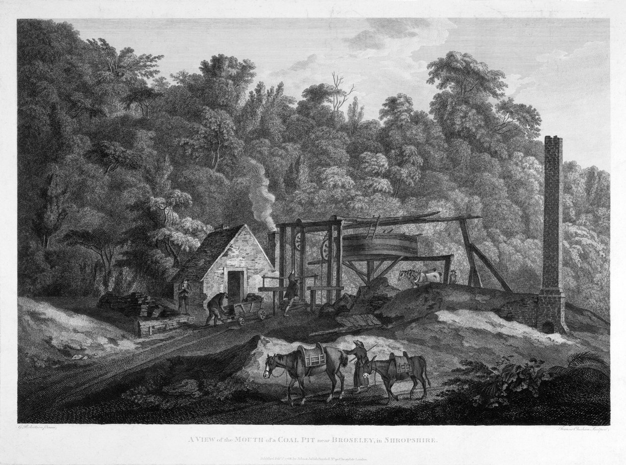 منظر لفم حفرة الفحم بالقرب من بروسيلي في شروبشاير ، نقشها فرانسيس تشيسام (1749-1806) 1788 بواسطة جورج بعد روبرتسون