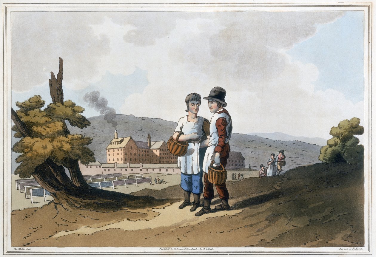 أطفال المصنع ، من `زي يوركشاير منقوش بواسطة روبرت هافيل (1769-1832) 1814 (أكواينت ملونة يدوياً) بواسطة جورج بعد ووكر
