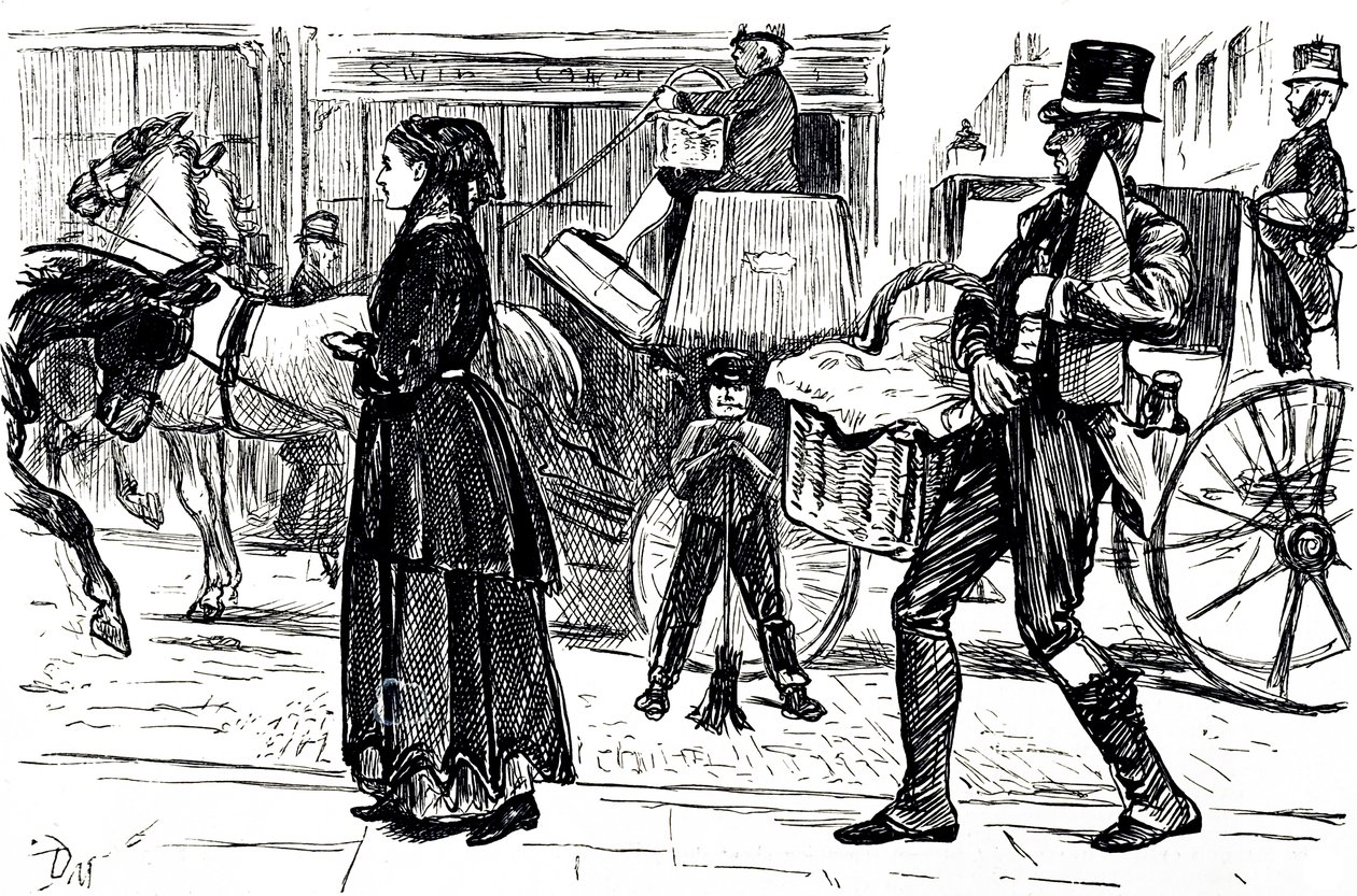 رسم كاريكاتوري يصور الأيام الأولى للمتاجر التعاونية. رسمه جورج دو مورييه (1834-1896) رسام كاريكاتير ومؤلف فرنسي بريطاني بواسطة جورج دو مورير