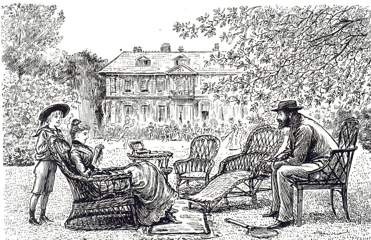 نقش يصور أثاث عمل الخوص النموذجي. رسمه جورج دو مورييه (1834-1896) رسام كاريكاتير ومؤلف فرنسي بريطاني بواسطة جورج دو مورير