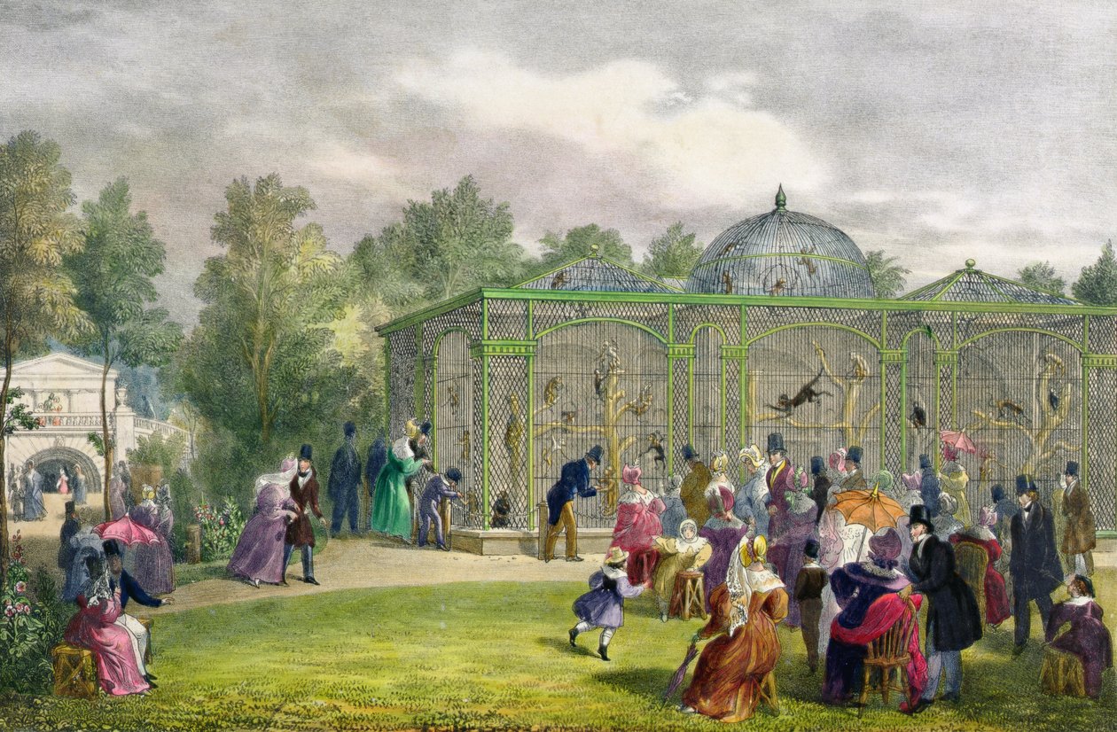 بيت القرود في حدائق الحيوان ، ريجنت بارك ، محفور وحانة. للفنان ، طبعها تشارلز هولمانديل (1789-1850) ، 1835 بواسطة جورج الأكبر شارب