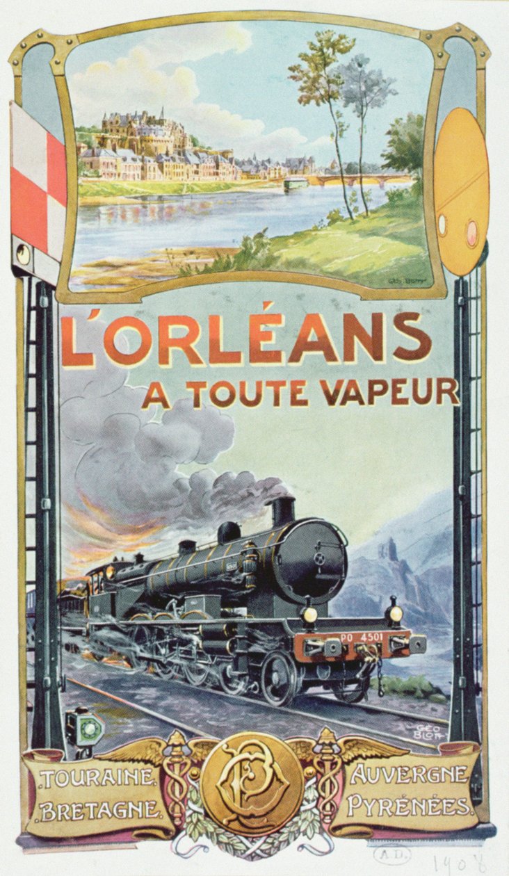 ملصق إعلاني عن خدمة سكك حديد "L&39;Orleans a Toute Vapeur" ، 1908 بواسطة جورج بلوت