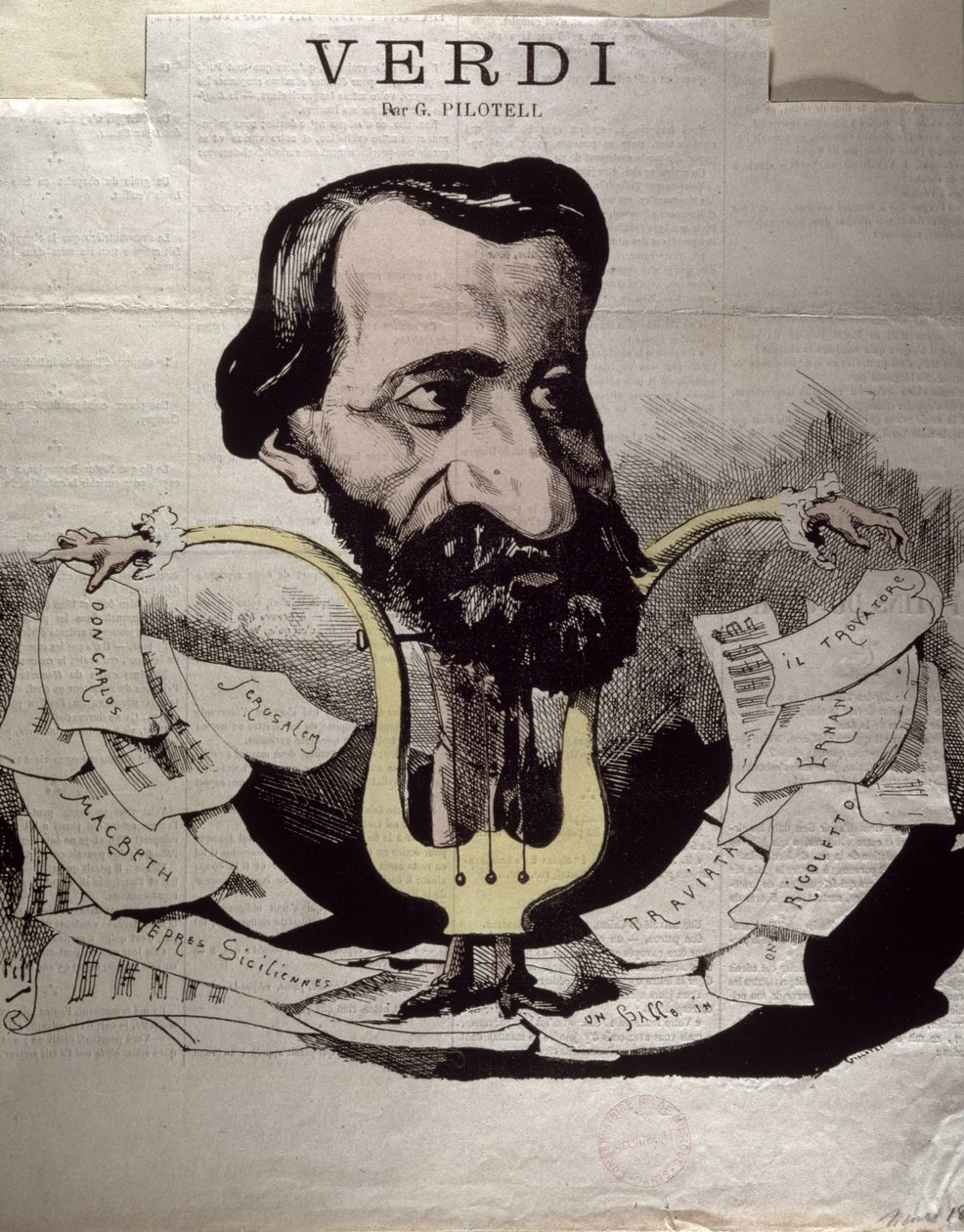 جوزيبي فيردي (1813-1901) ، كاريكاتير ، 1860 بواسطة جورج لابادي بيلوتيل