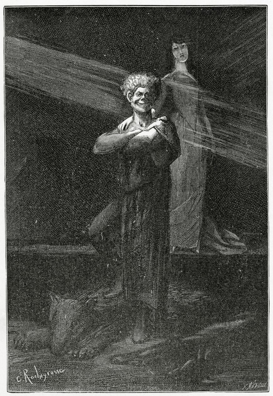 Chaos Vaincu - توضيح من L&39;Homme Qui Rit ، القرن التاسع عشر (النقش بالأبيض والأسود) بواسطة جورج ماري روشجروس