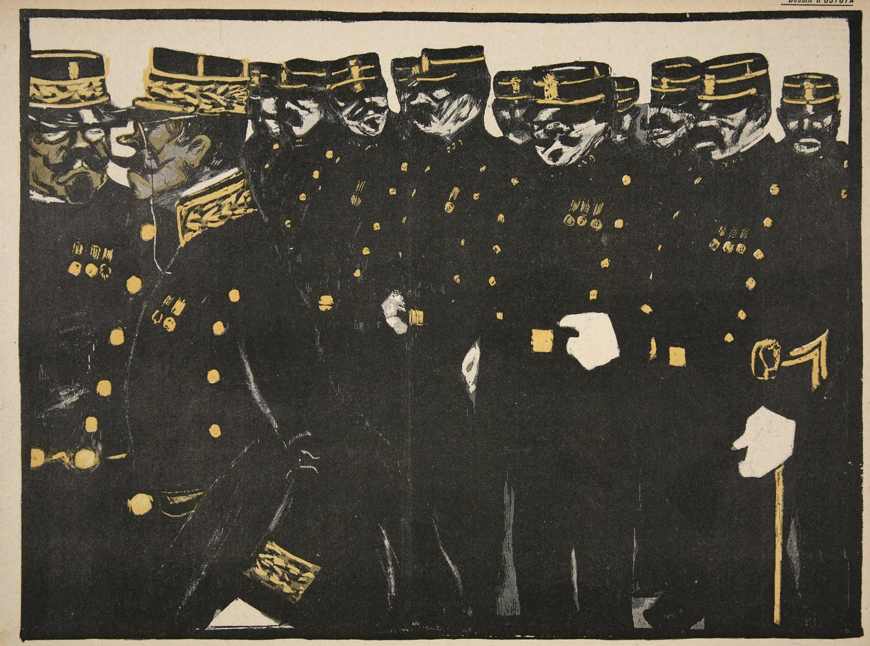 فحص خط ضباط الشرطة ، رسم توضيحي من "لاسيتي أو بيور: لا بوليس" ، 23 مايو 1903 بواسطة جورج أوستويا