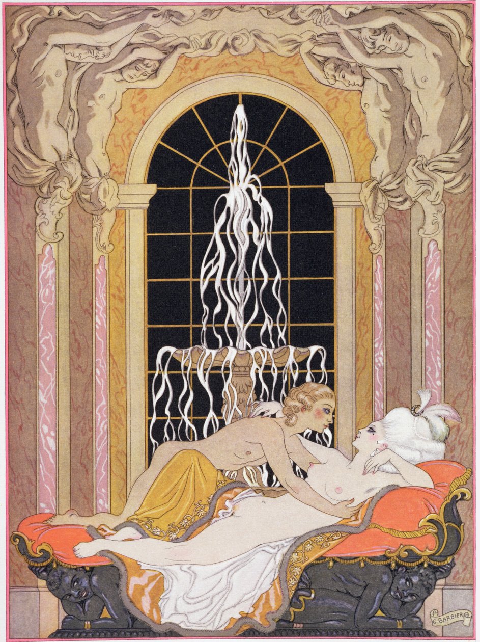 رسم توضيحي من "Les Liaisons Dangereuses" بقلم بيير تشودرلوس دي لاكلوس (1741-1803) نُشر عام 1929 (طباعة استنسل) بواسطة جورج (بعد) الحلاق