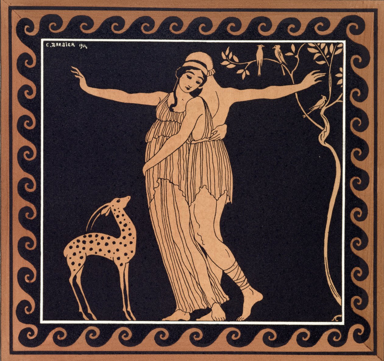 مشهد باليه مع تمارا كارسافينا (1885-1978) 1914 (طباعة pochoir) بواسطة جورج حلاق