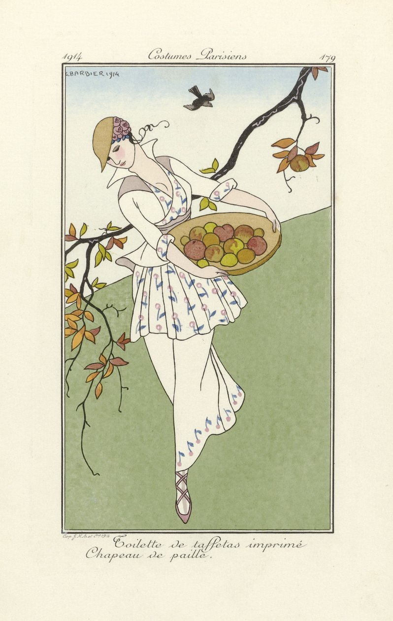 فستان نهاري من Costumes Parisiens، pub. 1914 (طباعة استنسل) بواسطة جورج حلاق
