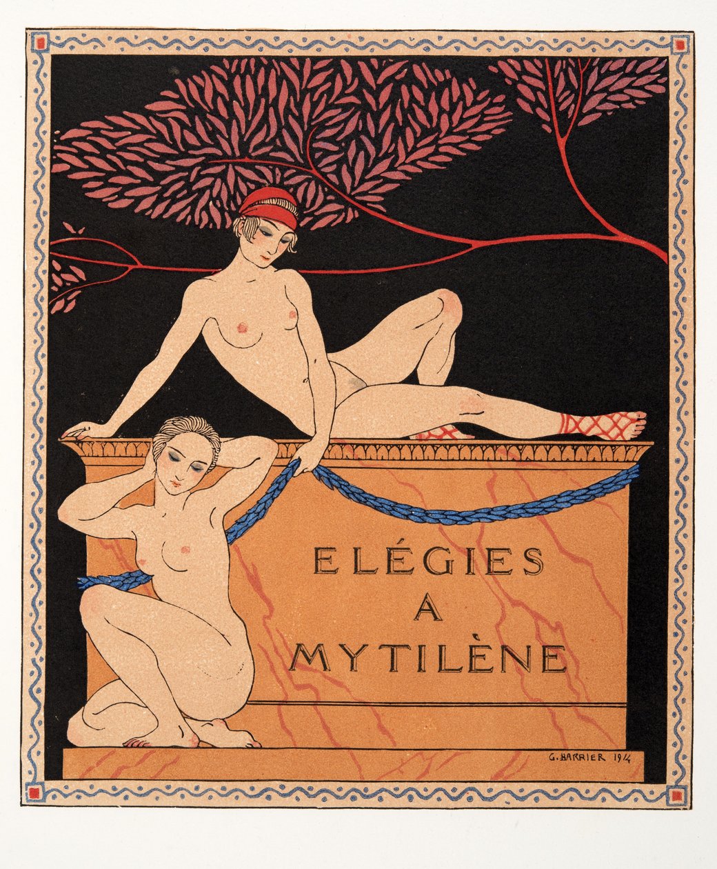 مرثيات ميتيليني، رسم توضيحي من Les Chansons de Bilitis، بقلم بيير لويس، الحانة. 1922 (طباعة الاستنسل) بواسطة جورج حلاق