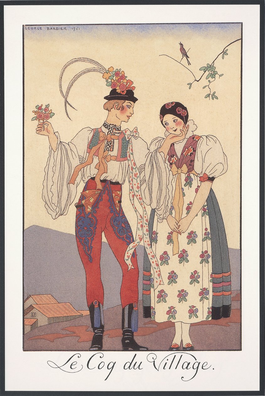Falbalas and Fanfreluches ، Almanac لعام 1922 ، قرية Le coq du ، بقلم جورج باربييه ، طباعة بواسطة جورج حلاق
