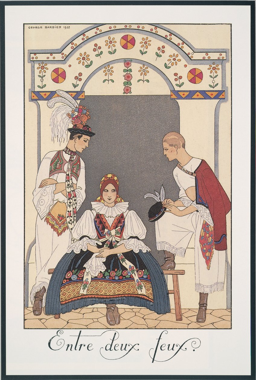 Falbalas and Fanfreluches ، التقويم لعام 1923 ، بين نيران ، بقلم جورج باربييه ، طباعة بواسطة جورج حلاق