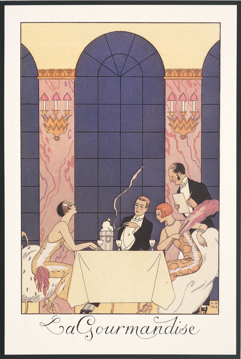 Falbalas and Fanfreluches ، Almanac لعام 1925: "La gourmandise" لجورج باربييه ، طباعة بواسطة جورج حلاق