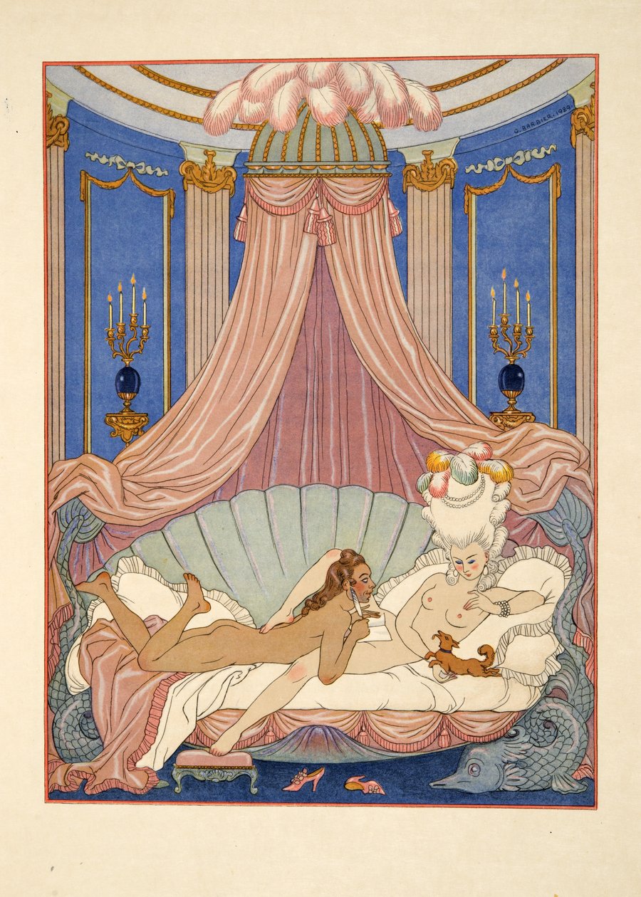 رسم توضيحي من حانة "Les Liaisons Dangereuses" بقلم بيير تشودرلوس دي لاكلوس (1741-1803). 1934 (طباعة استنسل) بواسطة جورج حلاق