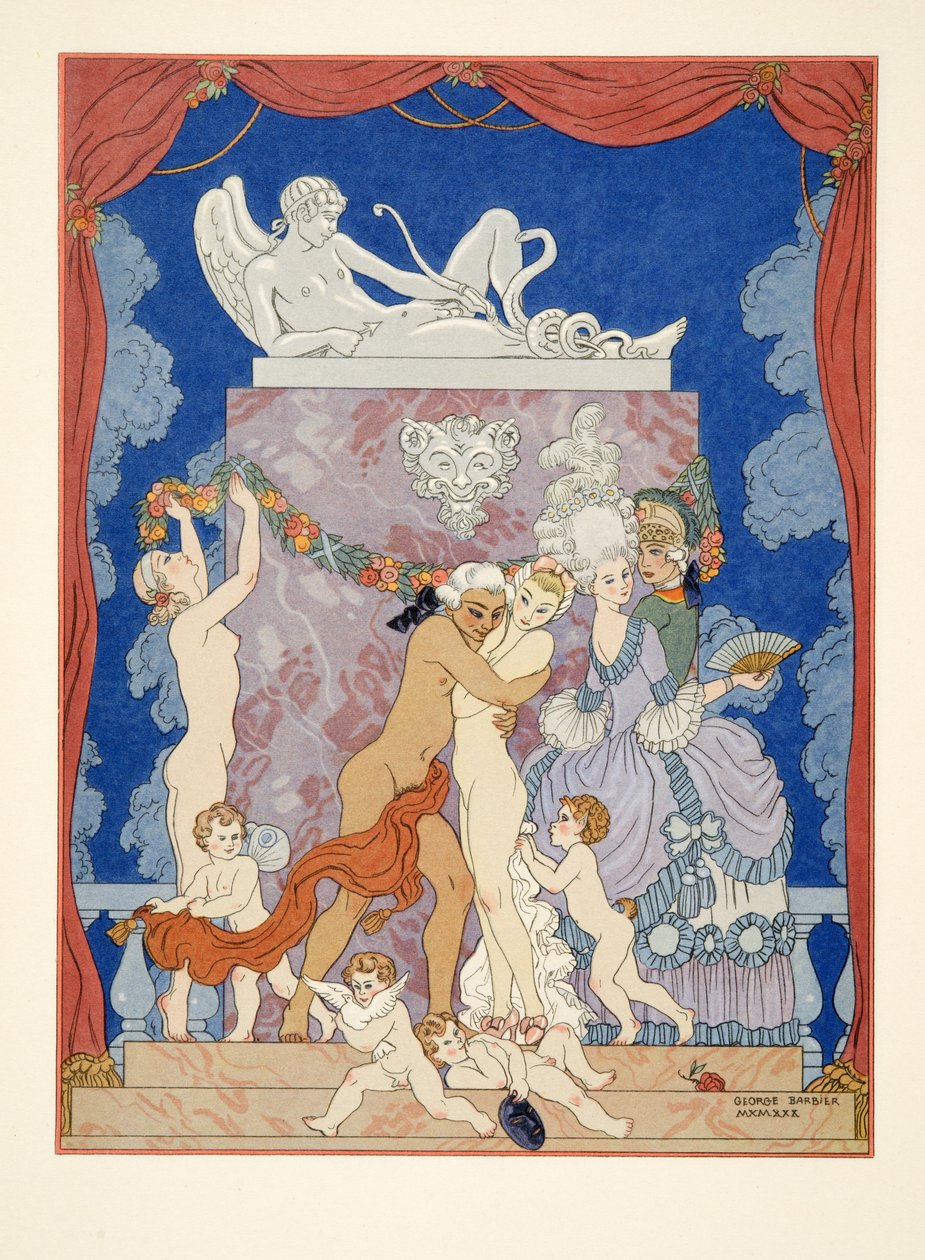 رسم توضيحي من حانة "Les Liaisons Dangereuses" بقلم بيير تشودرلوس دي لاكلوس (1741-1803). 1934 (طباعة استنسل) بواسطة جورج حلاق