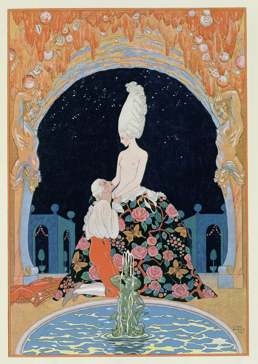 في الكهف ، رسم توضيحي لـ "Fetes Galantes" بقلم بول فيرلين (1844-96) 1928 (طباعة pochoir) بواسطة جورج حلاق