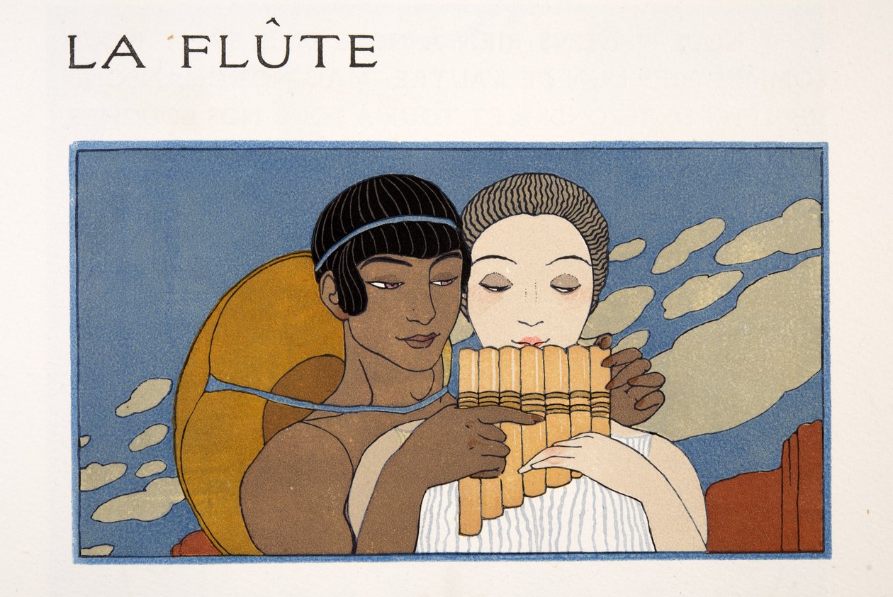الناي ، رسم إيضاحي من Les Chansons de Bilitis ، بقلم بيير لويز ، حانة. 1922 (طباعة استنسل) بواسطة جورج حلاق