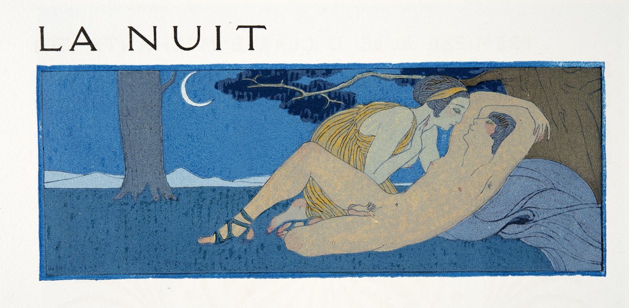 الليل، رسم توضيحي من Les Chansons de Bilitis، بقلم بيير لويس، حانة. 1922 (طباعة الاستنسل) بواسطة جورج حلاق