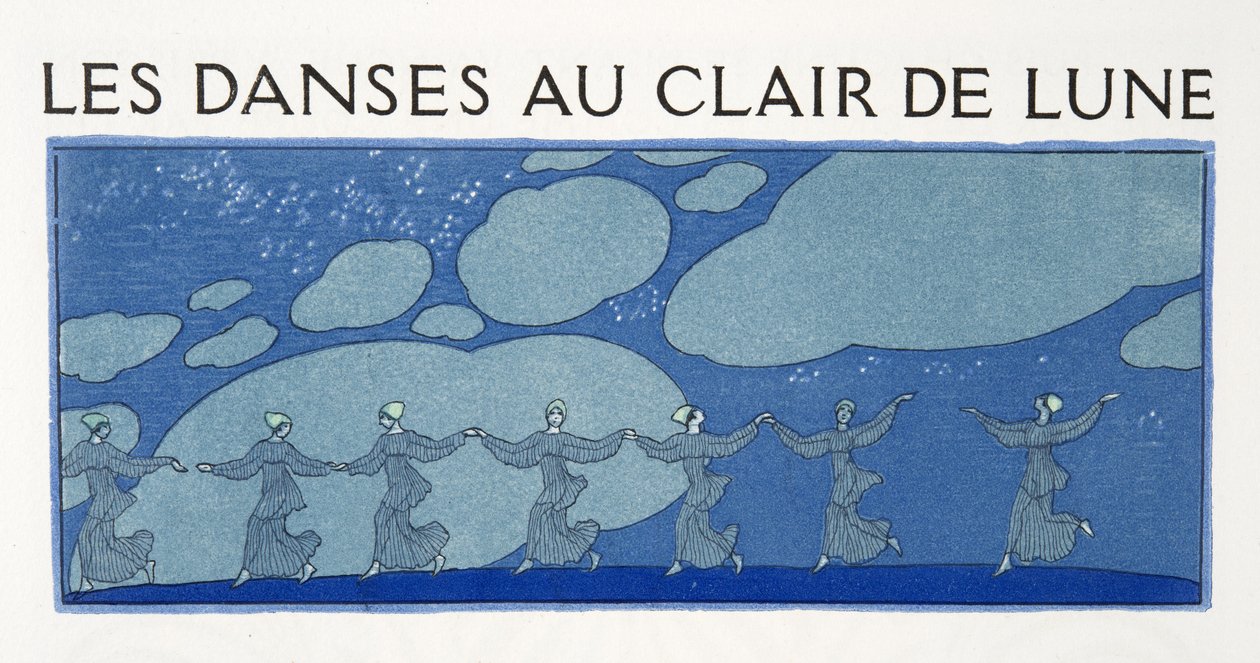 رقصات ضوء القمر ، رسم توضيحي من Les Chansons de Bilitis ، بقلم بيير لويز ، حانة. 1922 (طباعة استنسل) بواسطة جورج حلاق