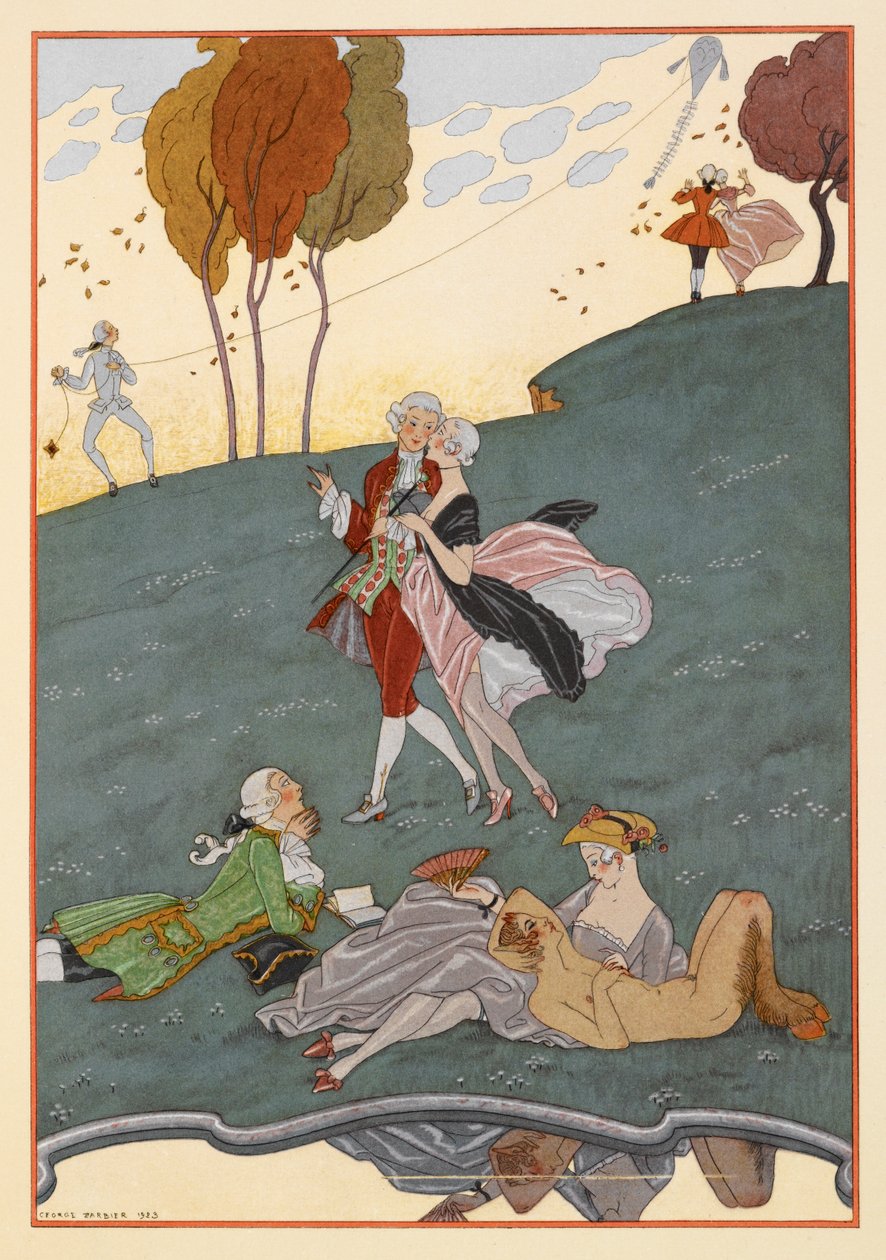 ليه إنجينوس. عدد من الرجال والنساء. رجل يطير بطائرة ورقية. A faun. بواسطة جورج حلاق