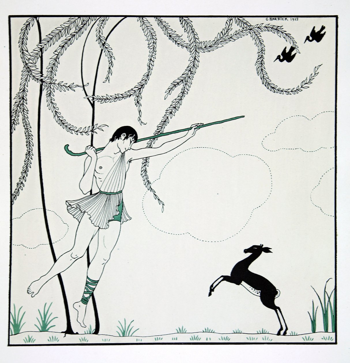 نارسيس ، من سلسلة "تصاميم على رقصات فاسلاف نيجينسكي" (1889-1950). جورج باربييه (1882-1932) ، طباعة بوشوار بواسطة جورج حلاق