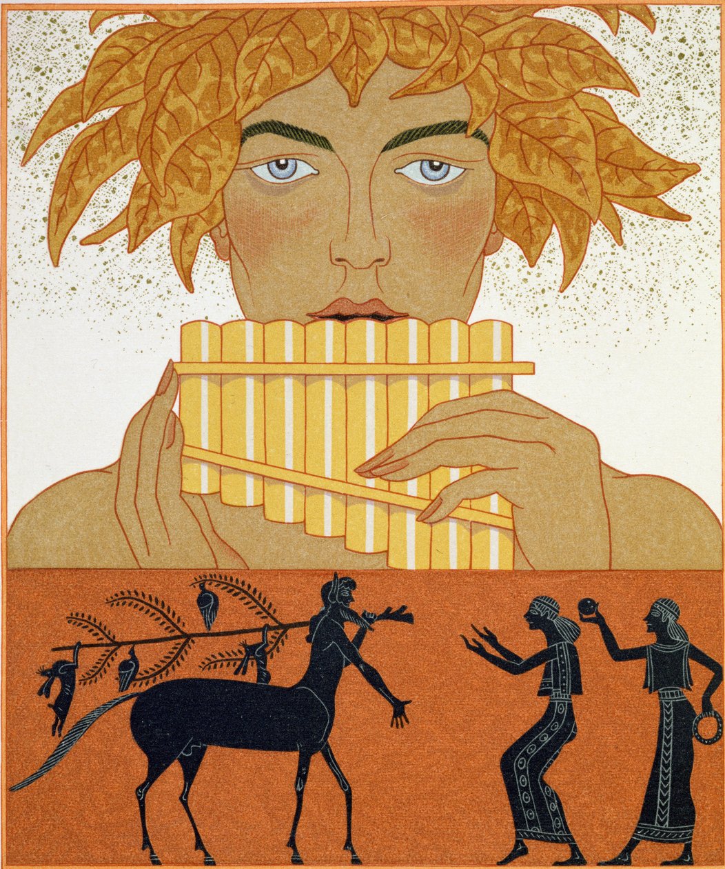 بان بايبر، رسم توضيحي من كتاب "Les Mythes" بقلم بول فاليري (1871-1945) نُشر عام 1923 (طباعة pochoir) بواسطة جورج حلاق