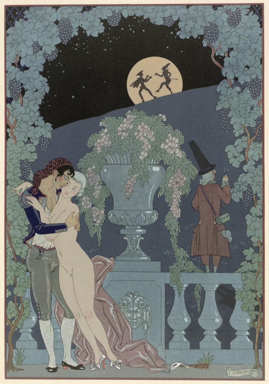 دمى ، رسم توضيحي لـ "Fetes Galantes" بقلم بول فيرلين (1844-96) 1928 (طباعة استنسل) بواسطة جورج حلاق