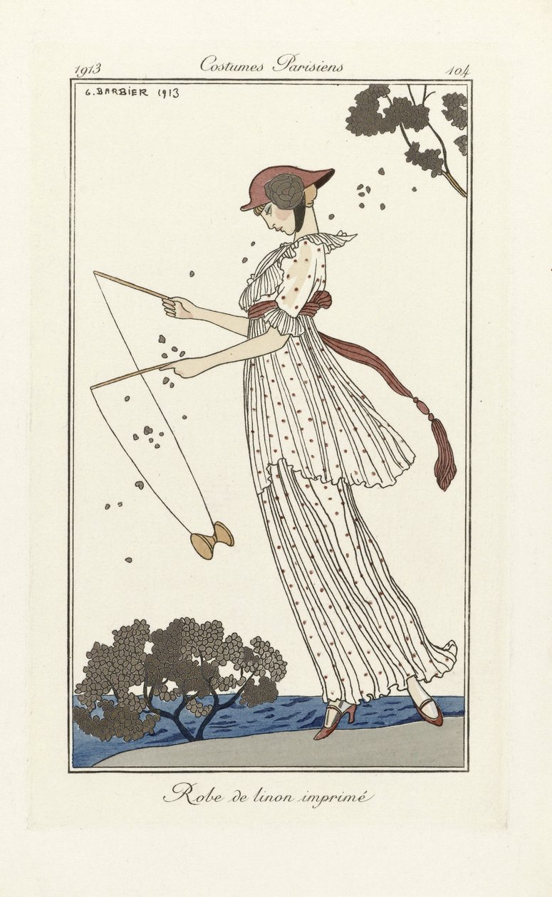 روب دي لينون مطبوع ، من Costumes Parisien ، سنة 1913 (طباعة استنسل) بواسطة جورج حلاق