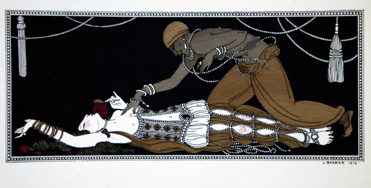 شهرزاد ، من سلسلة "تصاميم على رقصات فاسلاف نيجينسكي" (1889-1950). جورج باربييه (1882-1932) ، طباعة بوشوار بواسطة جورج حلاق