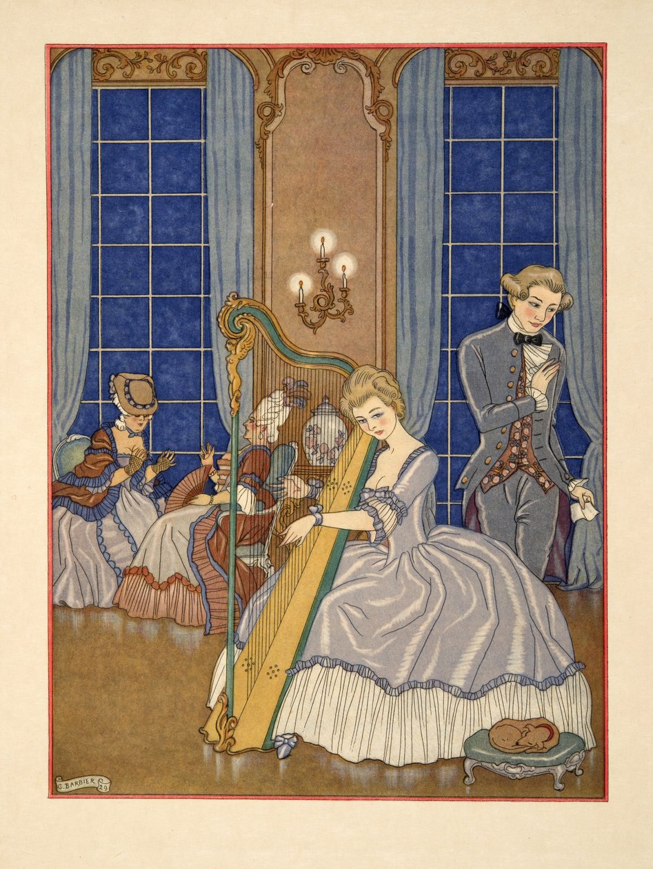 فالمونت إغواء ضحيته ، رسم توضيحي من حانة "Les Liaisons Dangereuses" لبيير تشودلرلوس دي لاكلوس (1741-1803). 1934 (طباعة استنسل) بواسطة جورج حلاق