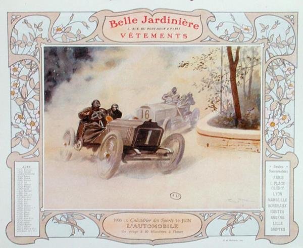 سباق السيارات ، رسم توضيحي لشهر يونيو من تقويم لمتجر الملابس "La Belle Jardiniere" بواسطة جورج بيرتين سكوت