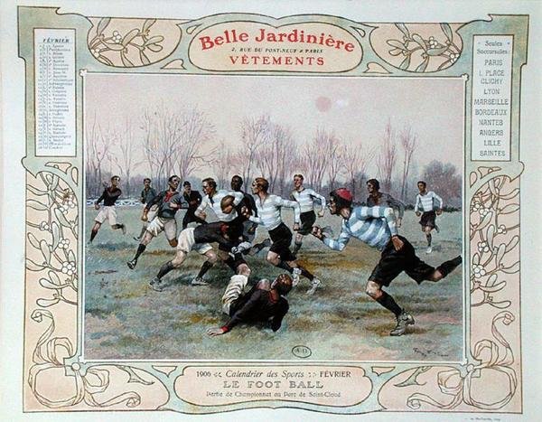لعبة الركبي ، رسم توضيحي لشهر فبراير من تقويم لمتجر الملابس "La Belle Jardiniere" بواسطة جورج بيرتين سكوت