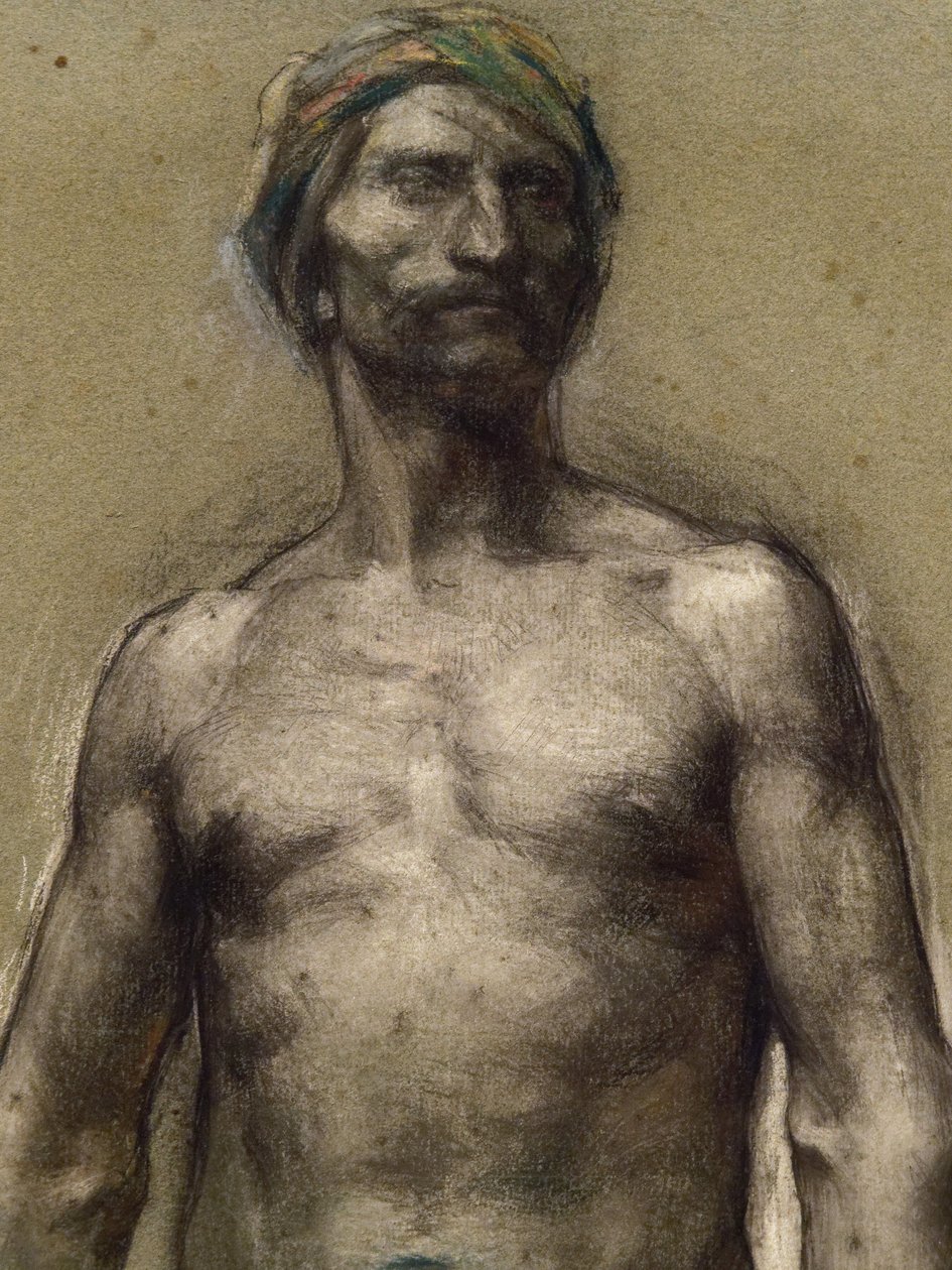 دراسة لرجل عاري على العمامة (تفصيل) (حوالي 1888). جورج ديسفالييه (1861-1950). باستيل على شرائح من الورق المقوى على ورق من الورق المقوى. Musee des Beaux-Arts de la Ville de Paris ، PeuPalais. بواسطة جورج ديسفالييه