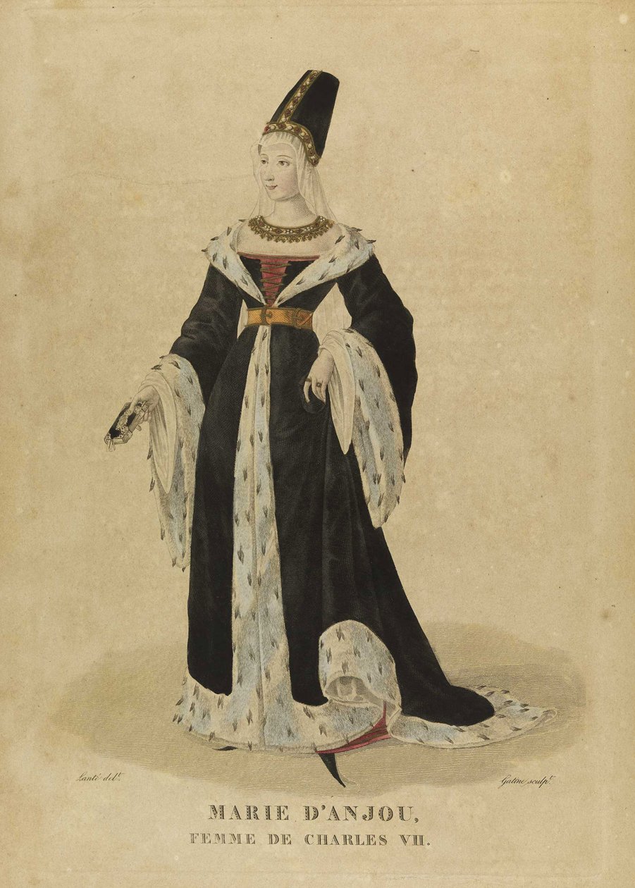 ماري دانجو (1404-1463) ، ملكة فرنسا - ماري أنجو ، ملكة فرنسا - جاتين ، جورج جاك (1773-1831) - أواخر القرن الثامن عشر. - حفر ، ألوان مائية - مجموعة خاصة بواسطة جورج جاك جاتين