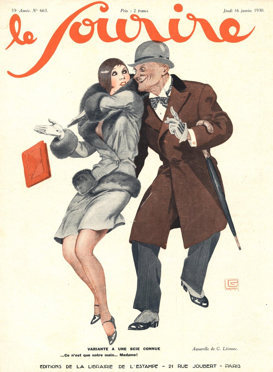 الغلاف الأمامي لـ "Le Sourire" ، كانون الثاني (يناير) 1930 (ليثو ملون) بواسطة جورج ليونيك