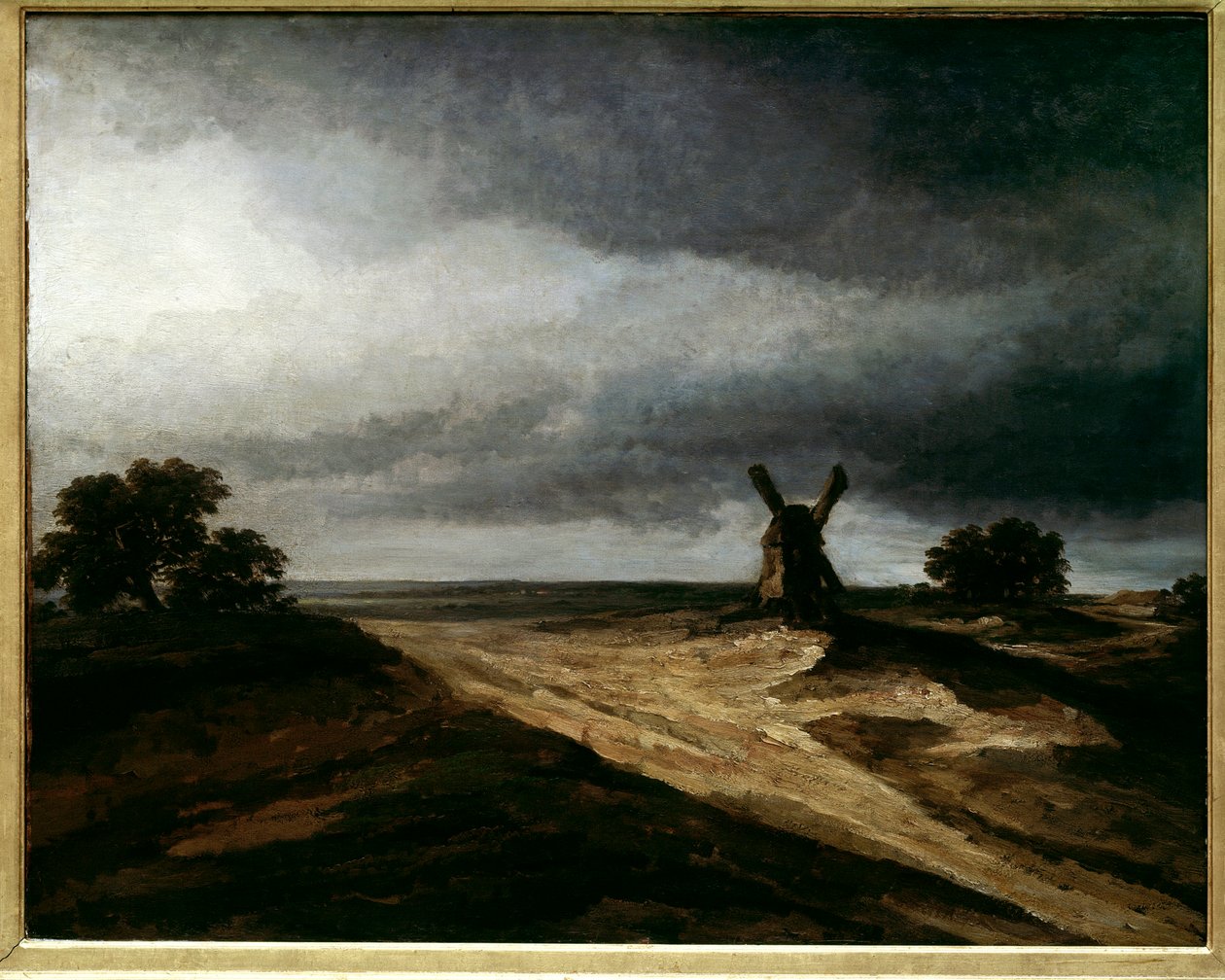 محيط المناظر الطبيعية الباريسية مونمارتر مع طاحونة. رسم جورج ميشيل (1763-1843) القرن الثامن عشر. 0،64 X 0،80 م باريس ، متحف اللوفر بواسطة جورج ميشيل