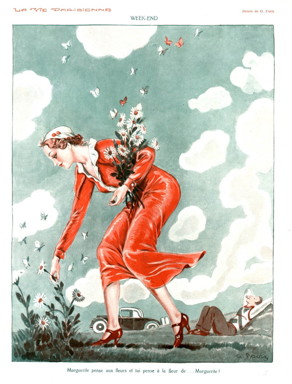 عطلة نهاية الأسبوع ، رسم توضيحي من "La Vie Parisienne" بواسطة جورج بافيس