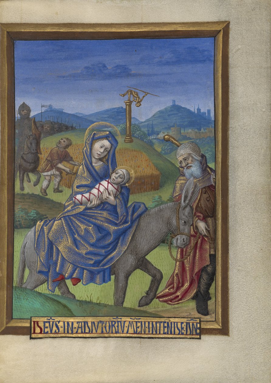 الرحلة إلى مصر من كتاب الساعات السيدة 48 فل. 67 ، c.1480-90 (درجة الحرارة ، ورقة الذهب والحبر على الرق) بواسطة جورج تروبرت