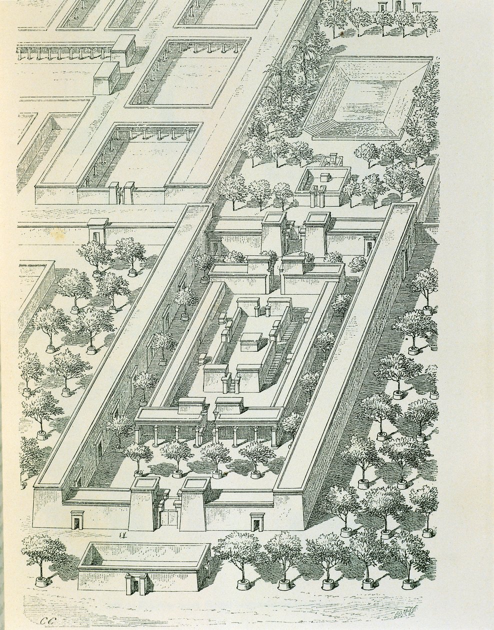 Etching depicting a perspective view of a building in Tell el-Amarna by Georges Perrot (1832-1914) and Charles Chipiez (1835-1901) بواسطة جورج وشيبيز تشارلز بيرو