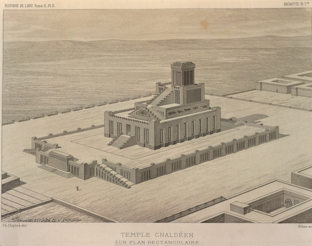 Reconstruction of a Chaldean Temple. Engraving from Georges Perrot (1832-1914) and Charles Chipiez (1835-1901), Histoire de l