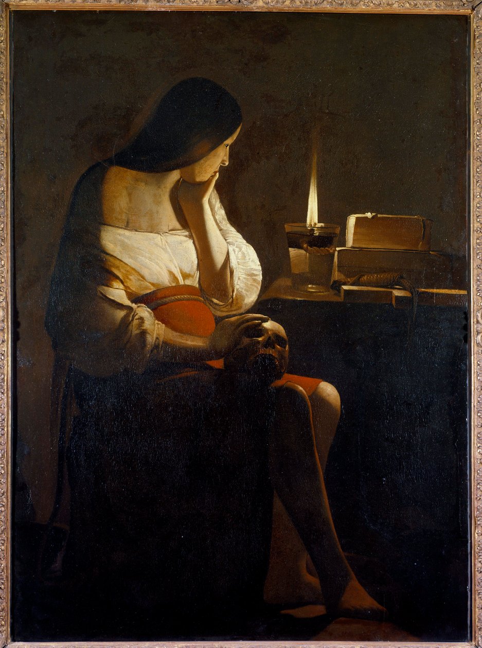 La Madeleine لديها لوحة ضوء الليل (Vanite) لجورج دو لا تور (1593-1652) من القرن السابع عشر. 1،28x0،94 م بواسطة جورج دي لا تور